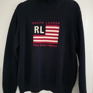 Ralph Lauren Women's Turtleneck Sweater - Navy and Red